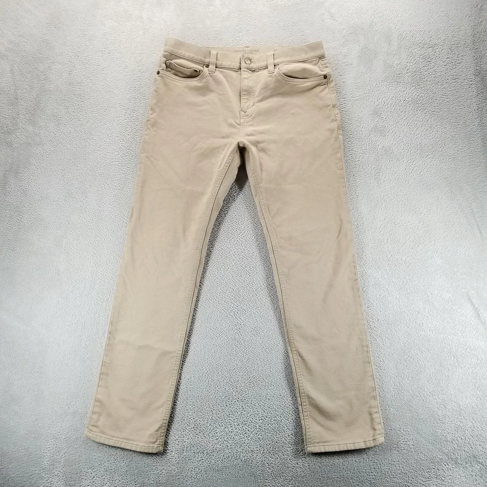 Banana Republic‎ Traveler Jeans Mens 33x32 Beige Slim Tapered Stretch Comfort